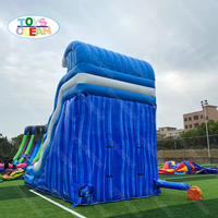 Toboggan aquatique gonflable Blue Wave avec piscine |   Parc aquatique de jardin pour les fêtes d'anniversaire d'été des enfants
