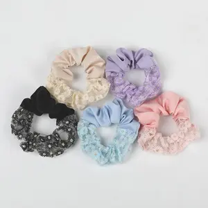 Korean New Style Splicing Fabric Hair Ties Fashion Floral Print Pearl Elastic Big Scrunchies Hair Ties For Women
