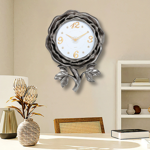 Lớn Rose <span class=keywords><strong>Flower</strong></span> Shaped Art Deco thạch anh kim hiển thị 3D trang trí sang trọng đồng hồ treo tường - Product Image 5