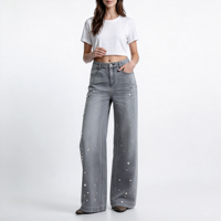 Jean large taille haute en denim bleu clair délavé pour femme avec poches – Fabrication directe usine