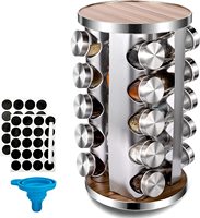 Étagère d'assaisonnement pour condiments rotatifs à 360 degrés en acier inoxydable, support organisateur pour pots à épices en bambou avec 20 pots à épices