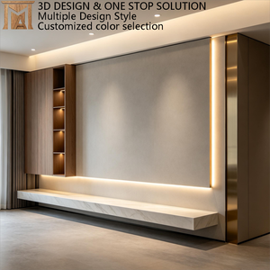 <span class=keywords><strong>Meuble</strong></span> <span class=keywords><strong>TV</strong></span> moderne de luxe sur mesure avec système mural intégré et finition en pierre frittée pour salon de villa - Product Image 4