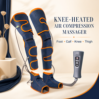 Enveloppes de massage par compression pour jambes entières avec chaleur aux genoux, contrôleur portable, 4 modes de massage pour pieds, mollets et cuisses, bleu marine et orange