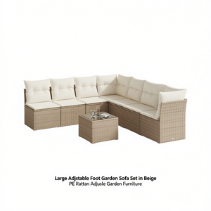 Ensemble de canapés de jardin à pieds réglables en rotin PE beige, mobilier d'extérieur - Product Image 1