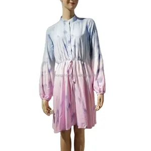 Stylish Long sleeve Pastel colored Tie dyed Midi Casual Dress