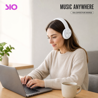 Casque sans fil V5.4 supra-auriculaire, portée 10 m, batterie rechargeable 400 mAh, câble audio Type C, pour la maison, le bureau et les voyages