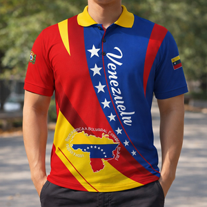 <span class=keywords><strong>Polo</strong></span> Personalizzata Venezuela Cavallo Bianco, Colore Bandiera Veneziola, Alta Qualità, Manica Corta Estiva, <span class=keywords><strong>Polo</strong></span> da <span class=keywords><strong>Uomo</strong></span> con Bandiera del Venezuela - Product Image 1