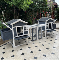 Poulailler en bois double supérieur avec fermeture à bouton Habitat extérieur pour animaux de compagnie avec course de connexion pour l'élevage de poulets dans le jardin