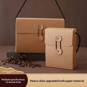 Sac fourre-tout rétro en papier kraft épais avec poignée en corde de cuir de vachette, fermeture à bouton, pour emballage de café, boîte de rangement portable pour documents et aliments - Product Image 2