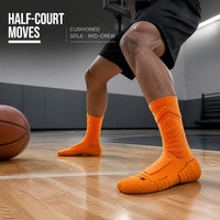 Chaussettes de basketball mi-mollet à marque privée, orange, avec semelle rembourrée, pour sports athlétiques, pour l'offensive et la défense sur le demi-terrain, en gros