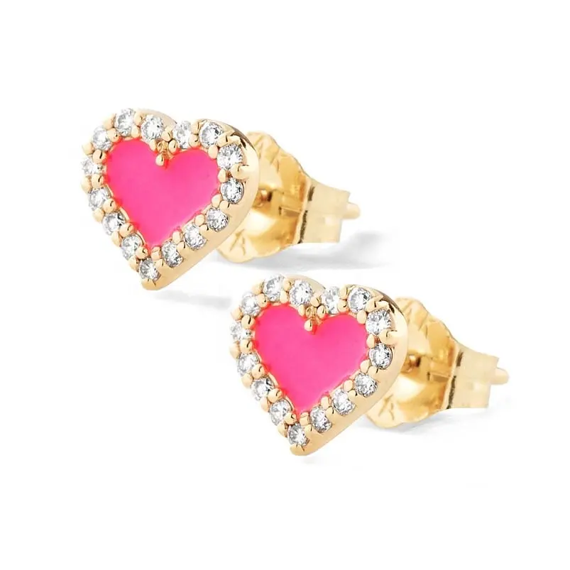 Gemnel choice 좋아하는 색상 에나멜과 다이아몬드의 완벽한 터치 일상 생활을위한 하트 스터드 귀걸이 사랑