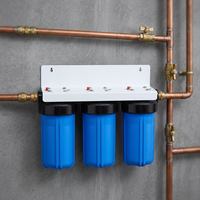 Filtre à eau manuel sans réservoir HSU 3 étapes 10 pouces Big Blue avec support en plastique et couvercle pour toute la maison, hôtel, voiture - Écologique 100 GPD