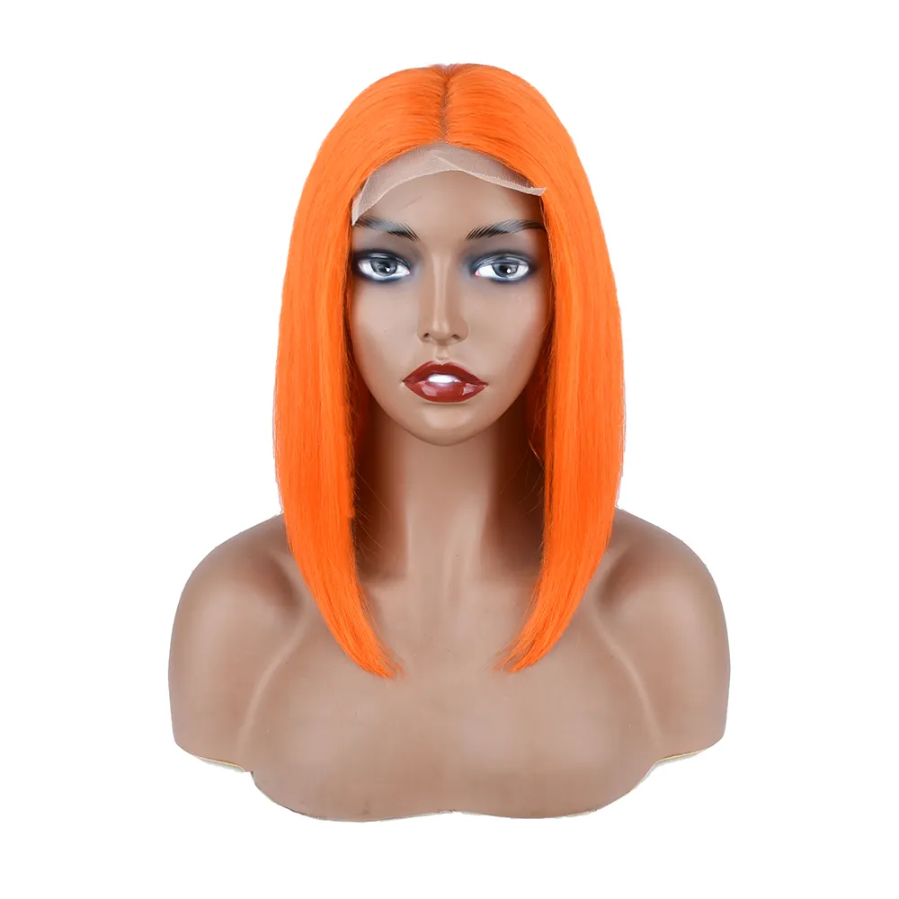 Short Orange 4*4 Lace Closure Bob Wigs 12 Inch 11A 150% Density Silky Straight indian remy Human Hair Wigs For Black Woman