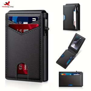 Porte-cartes de crédit pliable magnétique à séparation automatique avec bouton, protection RFID, pochettes à cartes automatiques, commande en gros mixte prête à expédier - Product Image 1
