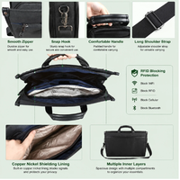 Sac à bandoulière pour ordinateur portable grande capacité avec doublure en tissu de blindage cuivre-nickel, protection anti-hack et anti-ondes électromagnétiques