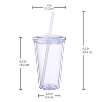 Gobelet Transparent Réutilisable à Double Paroi en Plastique Acrylique de 16 oz pour Eau Glacée ou Café, Tasses en Gros avec Paille et Couvercle