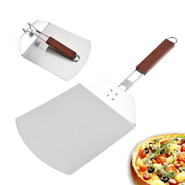 Lightweight Large Metal Pizza Paddle Shovel For Pizza Stone with Foldable Wood Handle