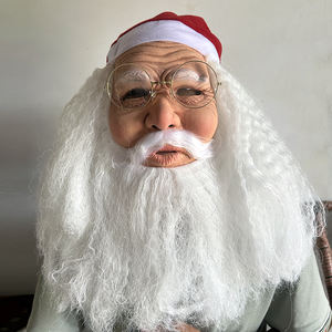 Topeng Santa Claus Natal yang Realistis, Aksesoris Kostum Natal dengan Topi Santa Merah dan Jenggot, Topeng Lateks untuk Pesta - Product Image 2