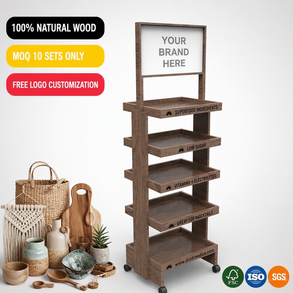 Customized Practical Natural Wood Display Shelf for Handmade Crafts Retail Shops Display Areas Outdoor Vendor Events OEM Logo — view 1