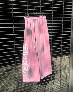 Pantalones de chándal de algodón 100% de alta calidad personalizados, negros, con efecto desgastado ácido, estilo flare, abiertos, de streetwear, con efecto vintage descolorido por el sol para hombre. - Product Image 3