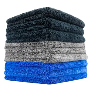 16x16in Black Grey Blue Long Short Terry Dual Pile Microfiber Cleaning Cloth Auto Detailing Towels