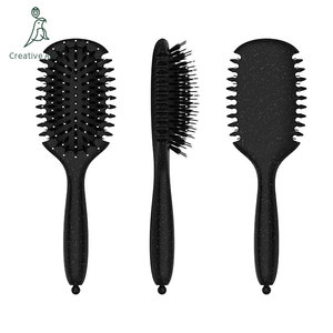 2024 nuevo diseño del mango material de paja de trigo rizo gran oferta cepillo para pelo rizado cerdas de jabalí cepillo de pelo de nailon - Product Image 4