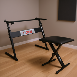 Soporte ajustable para teclado 5Core Piano Riser con banco acolchado grueso, construcción de metal negro para instrumentos musicales - Product Image 2