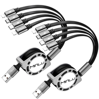 Kabel Data pengisi daya cepat, kabel Data Multi USB Tipe C/mikro USB 4 kaki dapat ditarik dengan jaket TPE untuk ponsel