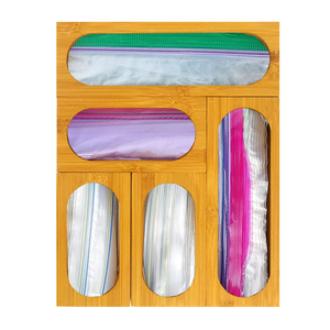 5 Pieces Bamboo Kitchen Drawer Ziplock Bag Storage Organizer Box  Compatible Wood Food Storage Bag Organizer Holders