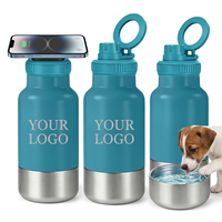 Bouteille d'eau pour chien personnalisée avec logo, 32 oz, 3-en-1, double paroi isolée en acier inoxydable, distributeur d'eau pour animaux de compagnie pour les promenades en plein air, les voyages et les déplacements