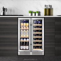 Réfrigérateur à vin et boissons électrique encastrable X 120L en acier inoxydable à deux zones avec contrôle de température indépendant pour bar à domicile et usage commercial