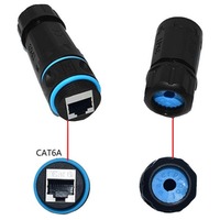Conector de Cable LAN Ethernet RJ45 IP68 Impermeable y Blindado Cat5 5e 6, Adaptador de Acoplamiento LAN para Exteriores de Doble Cabeza, Cable de Red DC
