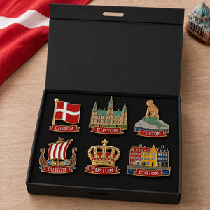Lot de badges émaillés personnalisés symboles du Danemark, boîte cadeau, épingles de revers <span class=keywords><strong>sirène</strong></span>, souvenirs touristiques, éléments féeriques danois, ensemble cadeau - Product Image 1