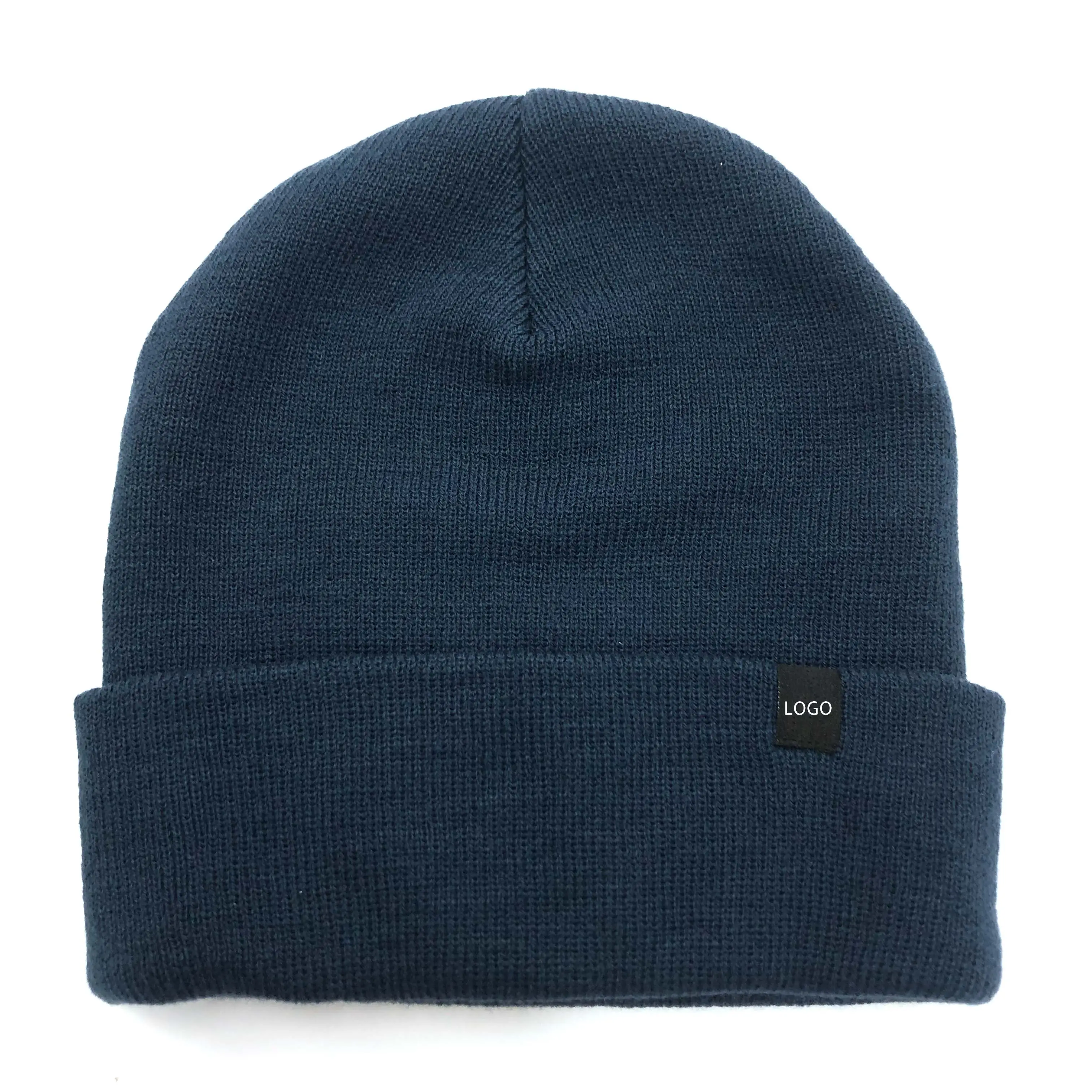 Wholesale High Quality Custom Navy Color Acrylic Knitted Fashion Basic Style Winter Hat Beanie for Women Men