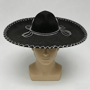 Sombrero Mexicano Negro de Ala Ancha con Lazo Plateado, Sombrero para Fiesta de Halloween, Unisex para Adultos, Tejido, para las Cuatro Estaciones - Product Image 4