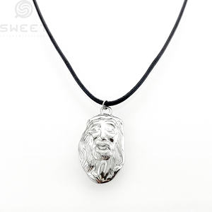 Collier pendentif <span class=keywords><strong>Jésus</strong></span> tendance en acier inoxydable 316L plaqué or, fait à la main, cordon en cuir noir tressé, bijoux chrétiens, cadeau - Product Image 1