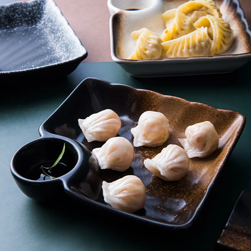 Assiettes à Sushi Carrées en Grès Glacé OEM de Style Antique Japonais, Boulettes en Céramique pour Restaurant de 7,5 Pouces