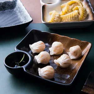 日本のアンティークスタイルの正方形のOEM艶をかけられた石器ダイニング7.5 "レストランセラミック餃子寿司プレート料理