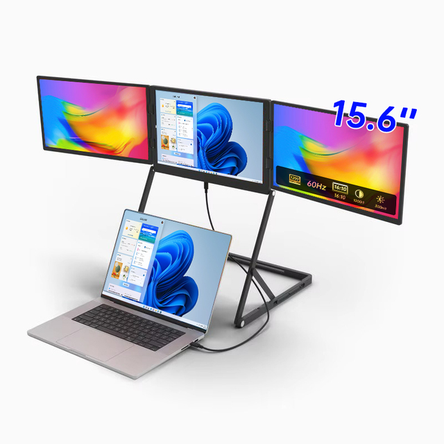 Eimio 15.6" IPS Portable Foldable Triple Monitor Portable Monitor 4-Screen 1920x1200P Laptop Screen Extender USB ODM Wholesale