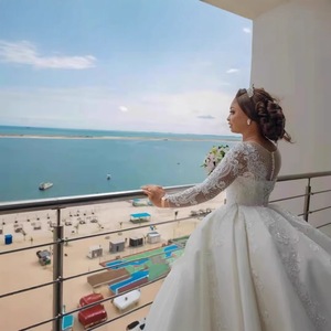 Princess Waistline Ball Gown Wedding Dress Long <b>Sleeve</b> Sweetheart Neckline White Vintage Style High End <b>Bridal</b> Gown - Product Image 2