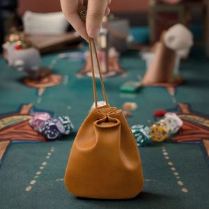 Modern Brown PU Leather Embossed Drawstring <b>Dice</b> <b>Bag</b> Mini Square Packaging Promotional Pouch for DND RPG - Product Image 3