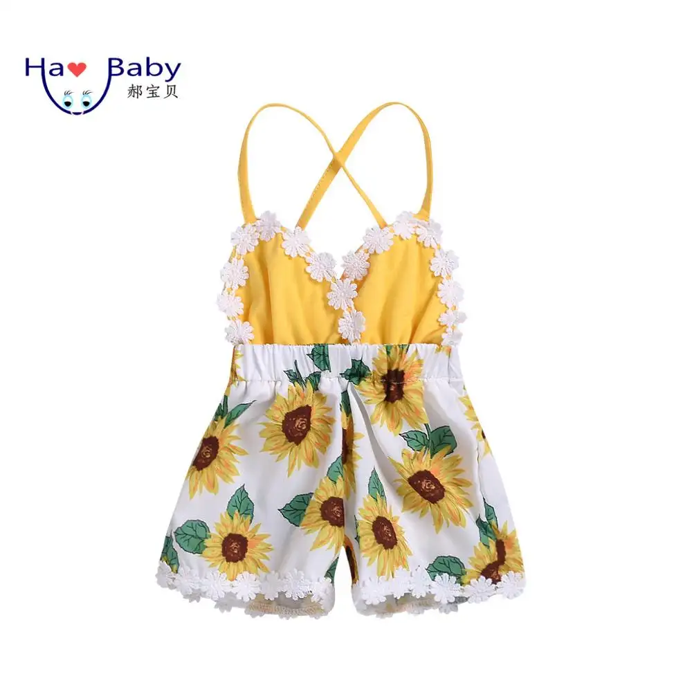 Hao de verano de bebé niña mono con tirantes y estampado Floral conjunto de ropa para bebé