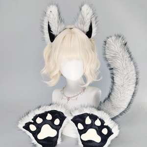 S0002 Faux kürk hayvan kulak bandı kuyruk seti Cosplay sahne Fursuit bantlar festivali cadılar bayramı partisi Phantom kurt Set - Product Image 2