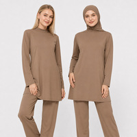 Maillot de bain musulman personnalisé pour femme, ensemble burkini à couvrance totale, haut tunique à col montant et manches longues, pantalon large, hijab, séchage rapide