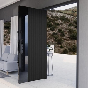 Puerta de entrada de metal moderna de diseño personalizado entrada exterior puerta principal casas puerta pivotante delantera negra - Product Image 2