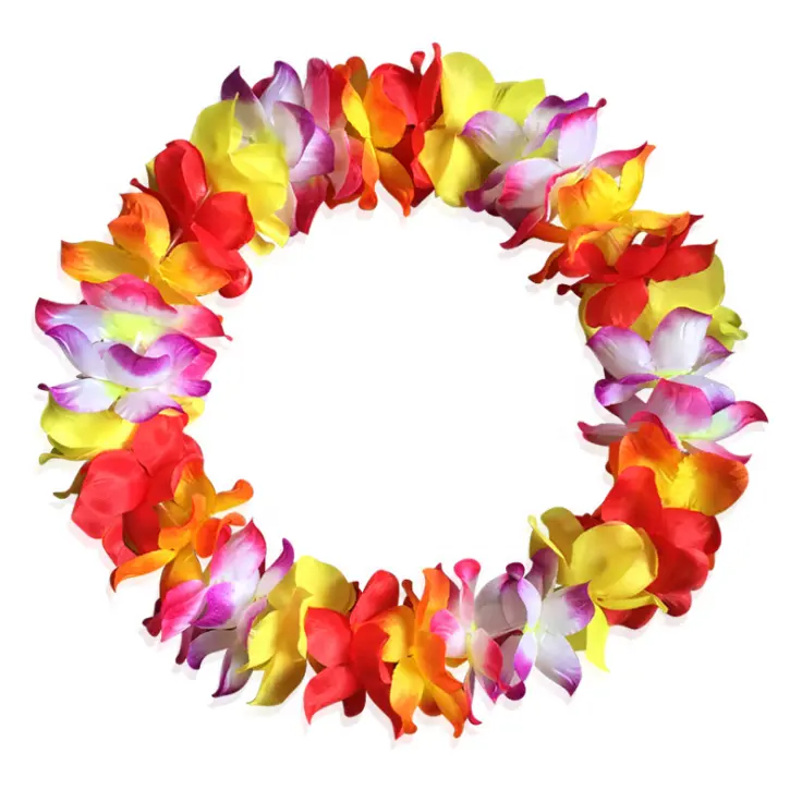 KarlNiko 41'' Large Size Hawaiian Ruffled Simulated Silk Flower Leis Necklace for Party Favor and Hula Hawaiian Dance