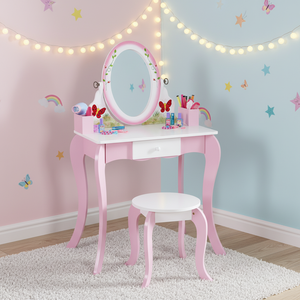 Set Moderno <span class=keywords><strong>per</strong></span> Bambini con Tavolo da Trucco e Sgabello, Design con <span class=keywords><strong>Specchio</strong></span>, in Legno Massello e MDF con Cassetto Portaoggetti - Product Image 5