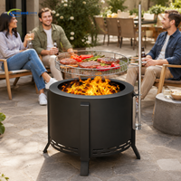 Barbecue extérieur en acier noir sans fumée au design moderne avec grille pivotante réglable et foyer en fonte avec couvercle