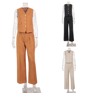 Complimenti Trendy 2 pezzi completi pantaloni larghi Ol moda canottiere Casual gilet e pantaloni donna elegante biancheria da 2 pezzi Set di pantaloni - Product Image 3