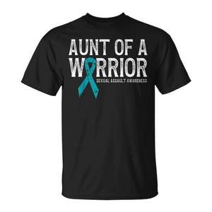 Aunt Of A Warrior Sexual Assault Awareness <b>Ribbon</b> T-Shirt Short Sleeve Unisex Adult Crew Neck <b>Silk</b> Screen Printing - Product Image 1